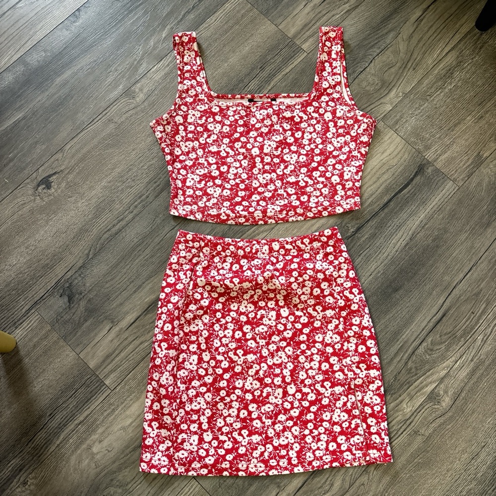 SHEIN Floral Red Skirt Set
